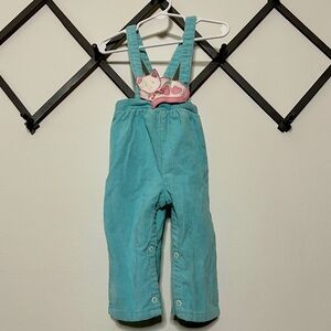 Vintage Toddler Time JC Penny Corduroy Cat Overalls Blue Pink 24 Months
